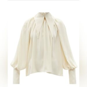 16Arlington Sidra Point Collar Balloon-Sleeve Chiffon Blouse in Ivory. Size 6